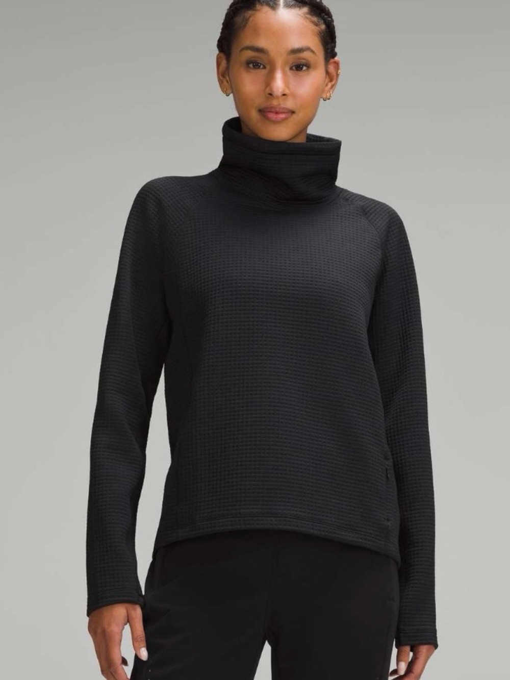 Lululemon Waffle-Knit Funnel-Neck
Long-Sleeve Shirt Black